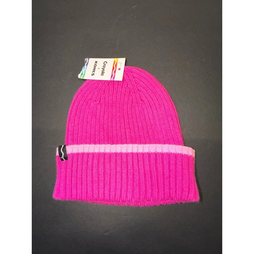 Crayola x Kohls Kids Fuchsia Pink Ribbed Knit Beanie Hat New One Size‎